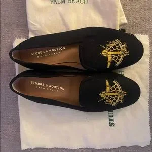 STUBBS & WOOTTON Black Gold Embroidered Sextant Crest Loafers Shoes Size 9 Stubbs & Wootton | Shoes | Stubbs Wootton Black Velvet  main image 4